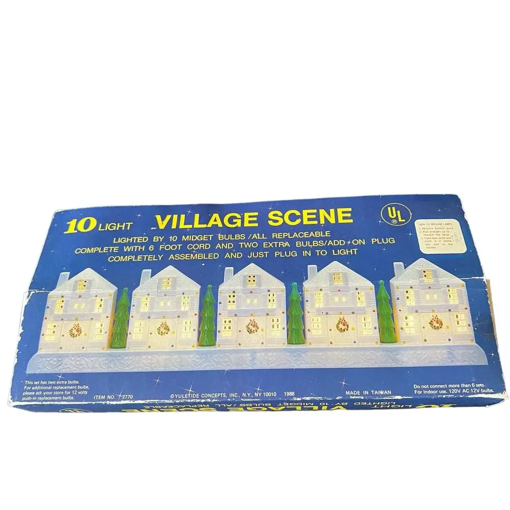 Vtg Christmas Plastic Light Covers 8 Pc Alpine Village House Church Mid-Century